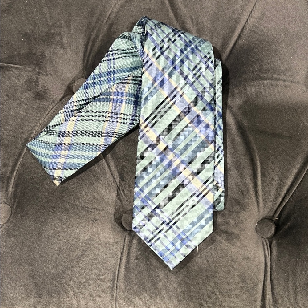 Class Club Aqua and Blue Plaid Kids Tie